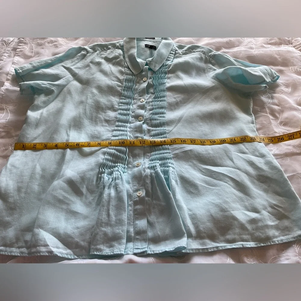 Talbots Women’s 2X Pure Irish Linen Teal Mist Short Sleeve Top - Picture 8 of 12